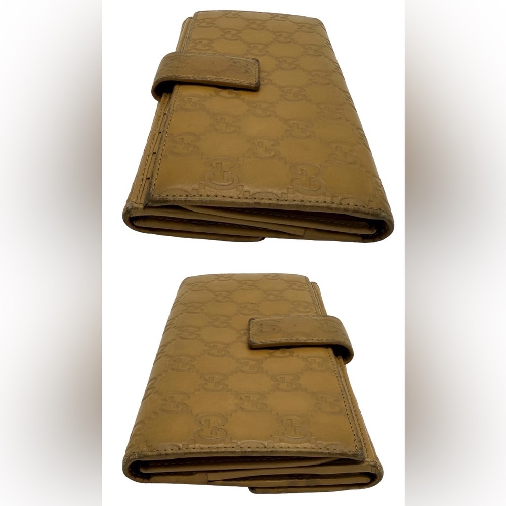 Gucci Guccissima Leather Flap Continental Long Wallet Bifold GG Tan Gold Logo - Picture 6 of 15